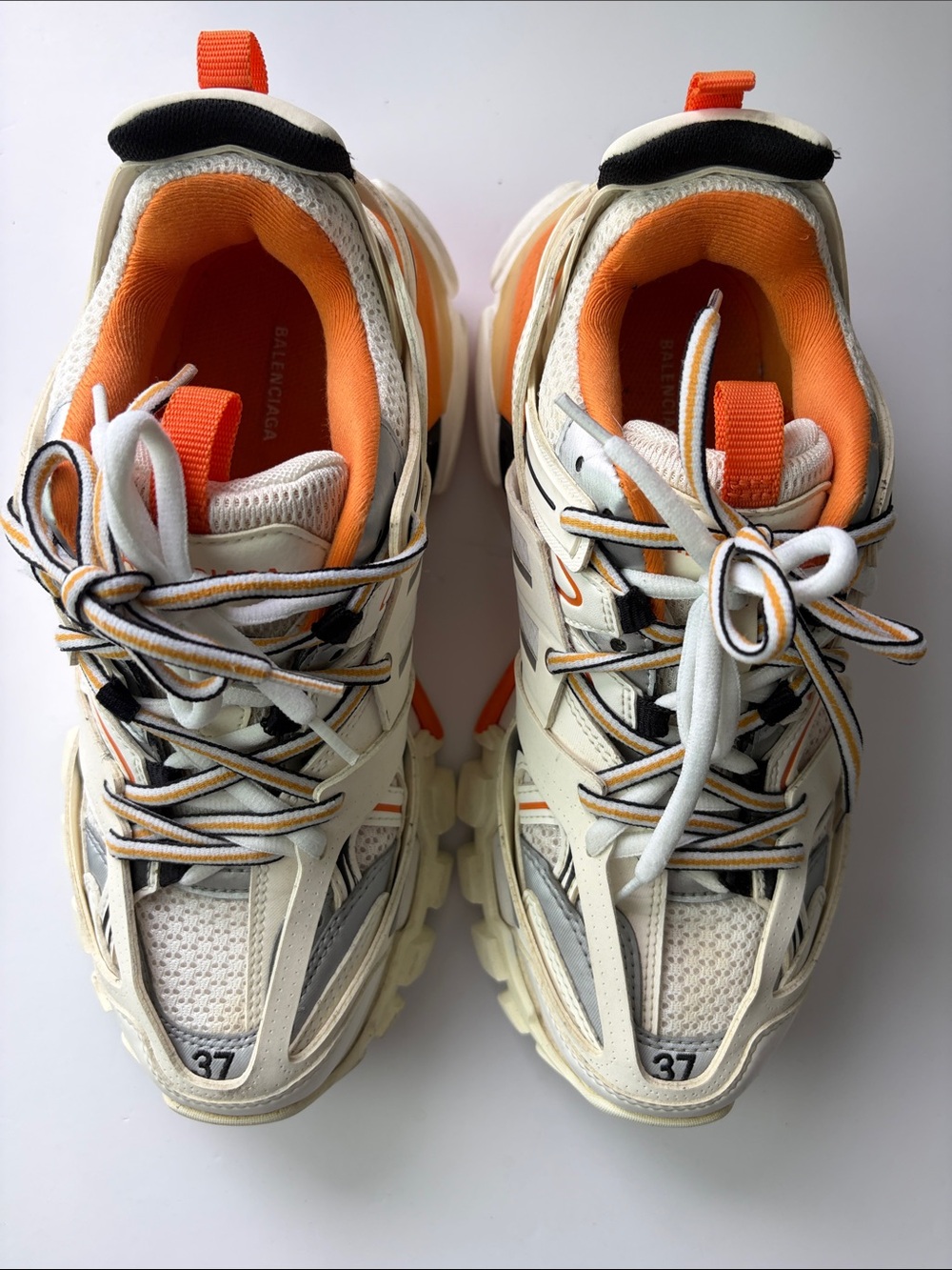 Balenciaga Cream & Orange Layered Runner Sneakers